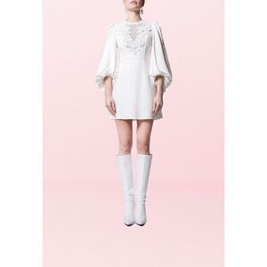 ANDREW GN Lattice Ruffle Puff-Sleeve Minidress